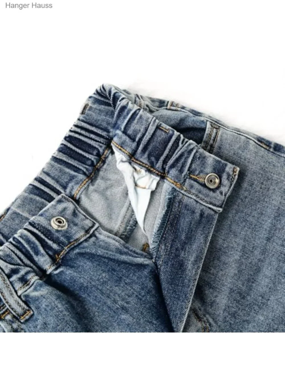 Girls Straight Leg Jeans Elastic Waist 4 Pockets Stretch Denim Pants